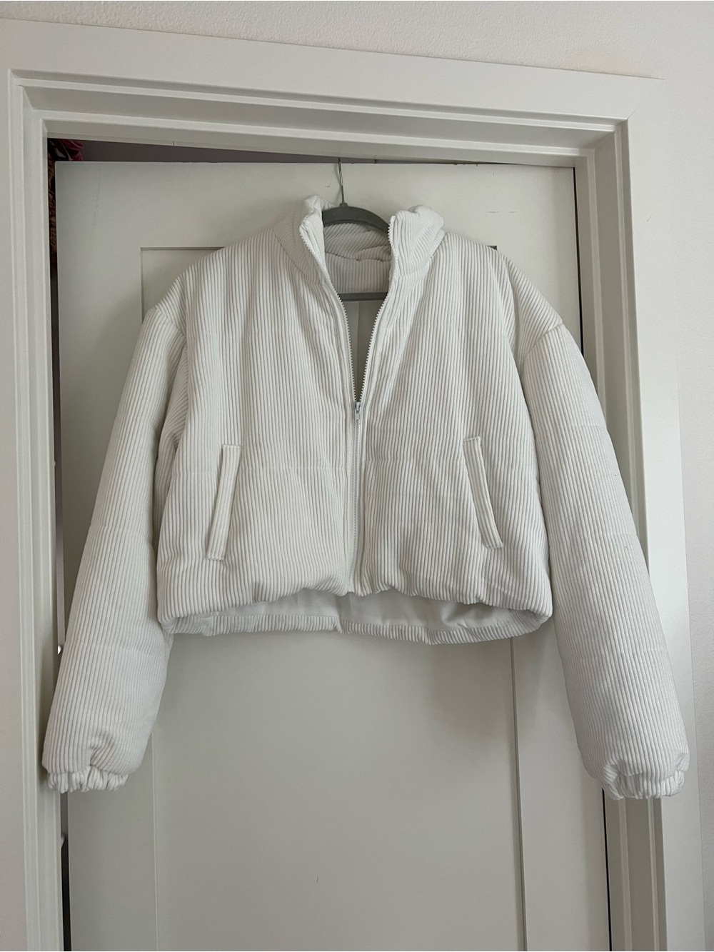 Women's White Corduroy Puffer Jacket